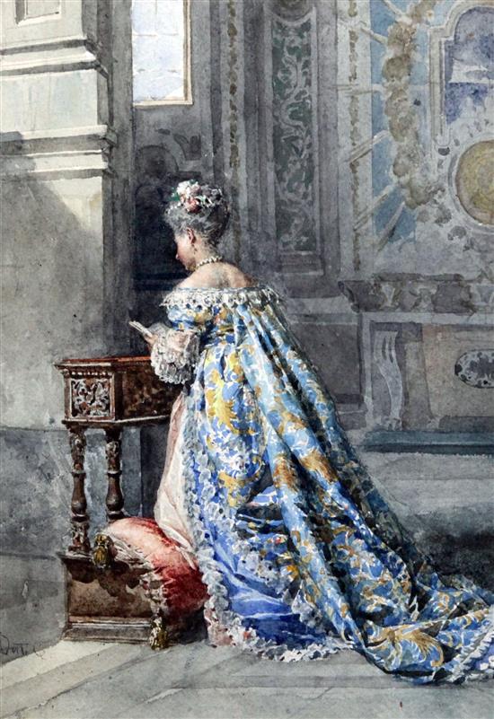 Cesare Augusto Detti (1847-1914) Lady at prayer, 10.5 x 7.25in.